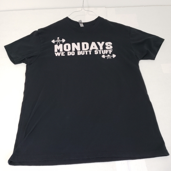 Next Level t-shirt Mondays We Do Butt Stuff Women's size large Black & White - Picture 2 of 6